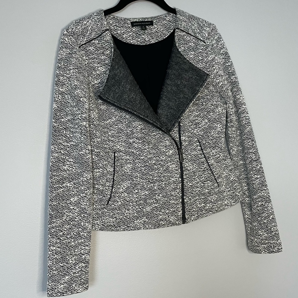 Banana Republic Gray Tweed Moto Jacket Blazer